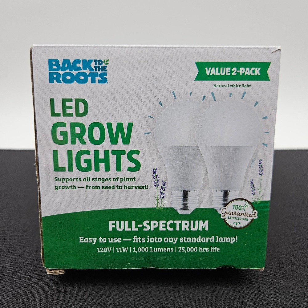 Back to the Roots LED Grow Lights Full Spectrum 11W 1000 Lumens 2-Pack 49012